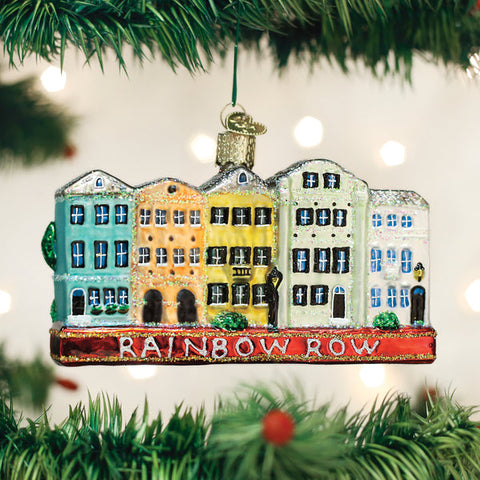 Rainbow Row Glass Ornament