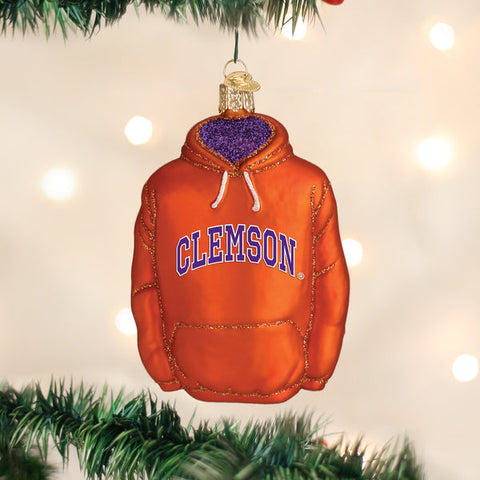 Clemson University Hoodie Glass Ornament