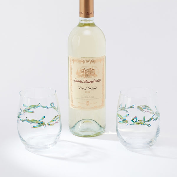Bay Blues Crab Wine Glass